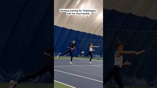 Zendaya training for "Challengers" with her stunt double #tennis #movie