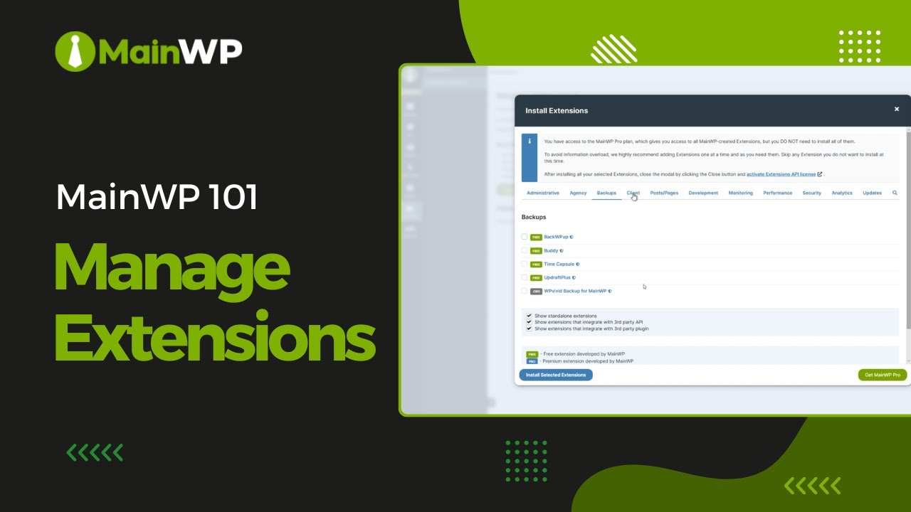 Manage Extensions Mainwp 101 Youtube