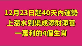 【和你分享頻道 】12月23日起，40天內運勢上漲，水到渠成，添財添喜，一萬利的4個生肖