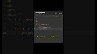 Alphabet pattern: Python program to print alphabet in right triangle #ytshorts#pythontutorial
