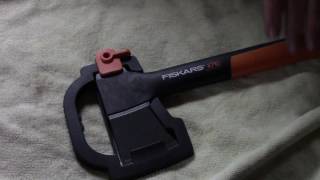 Repairing my Fiskars X7 hatchet with a Lansky puck.