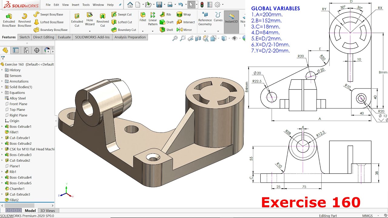 Solidworks Tutorial For Beginners Exercise 160 - YouTube