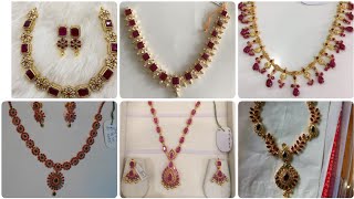 red stones short necklaces designs collections//new designs gold necklace with weight.