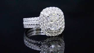 Natural Radiant Cut Double Halo 3 Row Shank Pave Diamond Engagement Ring