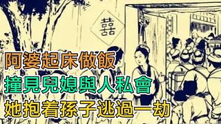 民間故事：阿婆起牀做飯，撞見兒媳與人私會，她抱着孫子逃過一劫