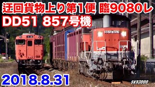 【JR貨物 迂回貨物上り第1便 臨9080レ DD51 857号機+コキ6B 2018.8.31】