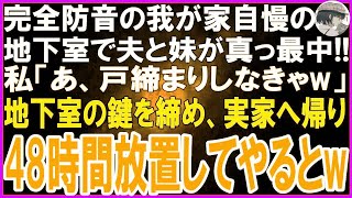 【スカッとする話】我が家自慢、完全防音の地下カラオケルームで夫と妹が真っ最中！私「鍵開いてるな～戸締まりしなきゃw」バカのふりして地下室の鍵を締め実家へ帰省。48時間放置してやった結果