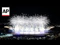 Fireworks mark the end of the closing ceremony of the Paris Olympics