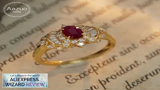 Aazuo Genuine 18K Yellow Gold Rings For Women Sparkling Oval Ruby Diamonds Review