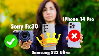 Samsung S23 ULTRA vs iPHONE 14 PRO MAX vs Sony FX30, Photo & Video Comparison, low light footage