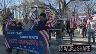 Pete Hegseth for Secretary of Defense supporters march through Washington DC