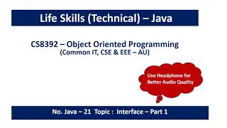 Java Interface | Syntax | Implementing interface | class vs interface | CS8392 - OOP | 21