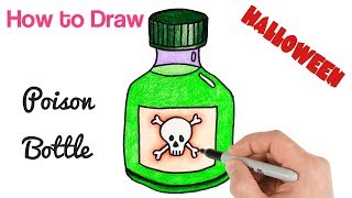 How to Draw a Poison Bottle Easy | Halloween drawings for beginners