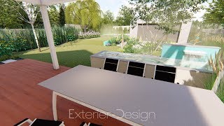 Zahrada s vodním prvkem a garáží od Exterier - Design ve 3D. Garden with water element and garage.