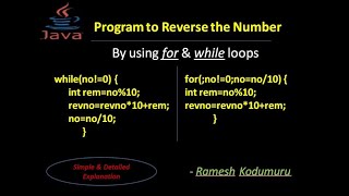 Java Program to Reverse a Number using while & for loop with detailed explanation - Ramesh Kodumuru