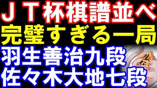 JT杯棋譜並べ 　羽生善治九段ｰ佐々木大地七段　勝者が藤井聡太七冠と対局　右玉　第45回将棋日本シリーズJTプロ公式戦　主催：静岡新聞社・静岡放送　協賛：JT、テーブルマーク