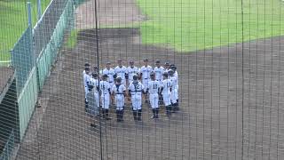 富島高校野球部の3位決定戦前の円陣　～第149回九州地区高等学校野球大会宮崎県予選～　円陣の外で見守るマネージャーは勝利の女神かな！？