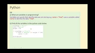 Q9 Computer Science * PYTHON VARIABLES *