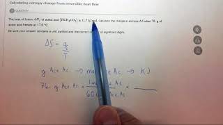 18.1a Calculating entropy change from reversible heat flow