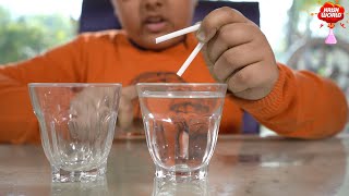 How to transfer water from one glass to another glass | Krish World | Straw Siphon