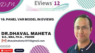 16. Panel VAR Model using Eviews || Dr. Dhaval Maheta