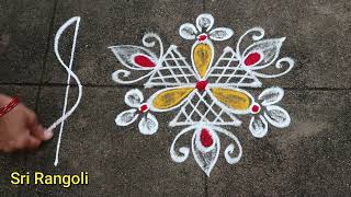 2 min Rangoli Designs🌻 3x2 dots  Easy Small Muggulu🌻Daily kolam Designs🌻Side Border Rangoli Designs