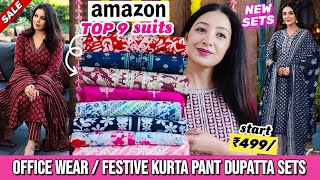 Amazon Office Wear Kurta Pant Sets with Dupatta Haul 🌺 Festive Chikankari Suits \u0026 Palazzo Sets