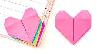 Easy Sticky Note Origami - Heart Bookmark / Post it Origami / Paper Origami Heart Bookmark