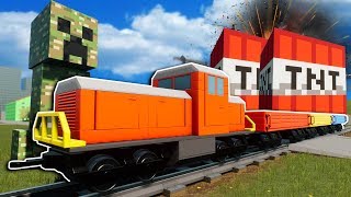 We Tried to Stop the Lego Train with Minecraft Creepers and TNT in Brick Rigs Multiplayer