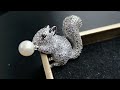 Cute White Mother of Pearl Nut Brown Eyes CZ Squirrel Brooches Pins