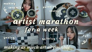 MAKING AS MUCH ART AS I CAN IN 1 WEEK | Polymer Clay + QUILTING Artist Marathon Vlog | Tiffany Weng