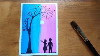 Romantic Couple Painting // Moonlight Couple painting / Acrylic Painting for beginners