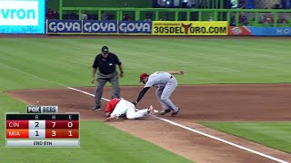 CIN@MIA: Barnhart starts a 2-5 double play to end 6th