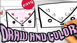 HOW TO DRAW A cute valentines cartoon KAWAII LOVE LETTER FINGER PAINT