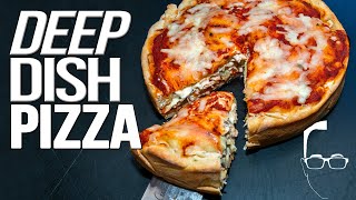 EASY HOMEMADE DEEP DISH PIZZA RECIPE | SAM THE COOKING GUY 4K