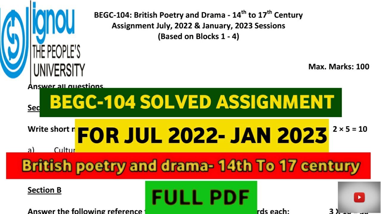 BEGC 104 Solved Assignment 2022-23 || British Poetry And Drama # ...