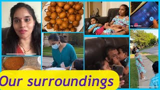 #Vlog/ మా ఇంటి చుట్టు పక్కన ఇలా ఉంటుంది (our surroundings)/ MYSORE BONDA/ మా హరిణి(co-sis) తో call😊