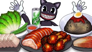 Mukbang Animation Spicy Jokbal Bossam Set Cartoon cat 먹방 애니메이션 불족발 보쌈 세트를 먹는 카툰캣