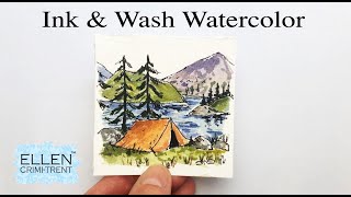 Ink & Wash Watercolor Tutorial- Mini Monday Camp scene