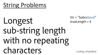 String - 10: Longest sub-string length with no repeating characters | Java Implementation