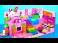 (IDEAS) Make Pink Bunny Bedroom with Indoor Natural Pool from Cardboard ❤️ DIY Miniature House