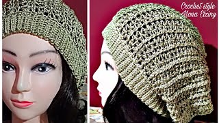 كروشية طاقيه طويلة/متهدلة/سلاوشي/How to crochet slouchy hat tutorial 🌹🌹