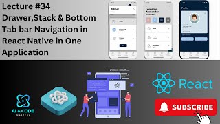 React Native Tutorial Lecture #34 | Stack , Bottom Tab Bar & Drawer Navigation in 1 App in React.