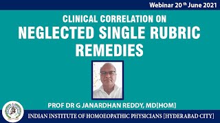 Webinar 20th June 2021 on Clinical Correlation on Neglected Single Rubric Remedies