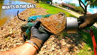 I Found A Full Plastic Bag Underwater In The River! (Magnet Fishing)