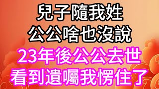 兒子隨我姓，公公啥也沒說，23年後公公去世，看到遺囑我愣住了#晚年哲理#心書時光#中老年心語#淺談人生#為人處事#生活經驗#情感故事#唯美频道#婆媳#養老#深夜淺讀