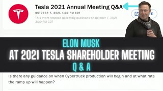 Elon Musk | Tesla 2021 Shareholder Meeting | Question And Answer Session