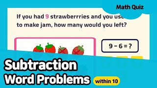 Subtraction Word Problems within 10 | Math quiz for kids