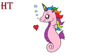 Cute seahorse drawing easy || How to draw a seahorse step by step