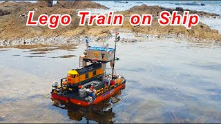 Lego train on a railway ferry ship vessel (MOC)